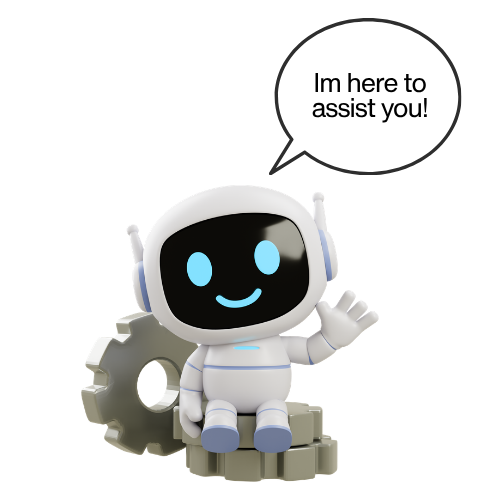Customer Support mascot saying I am here to assist you