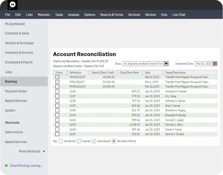 Sage 50 account reconciliation interface preview
