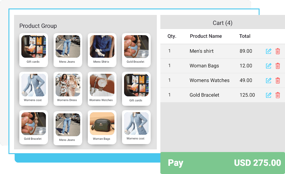 Tagrain point of sale product cart interface preview